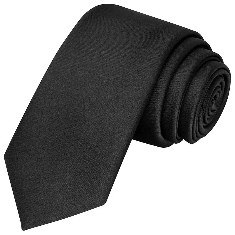 KissTies 2.2''Ã—53'' Teens Tie Black Satin Necktie For Teenager Ties + Gift Box - Image 1